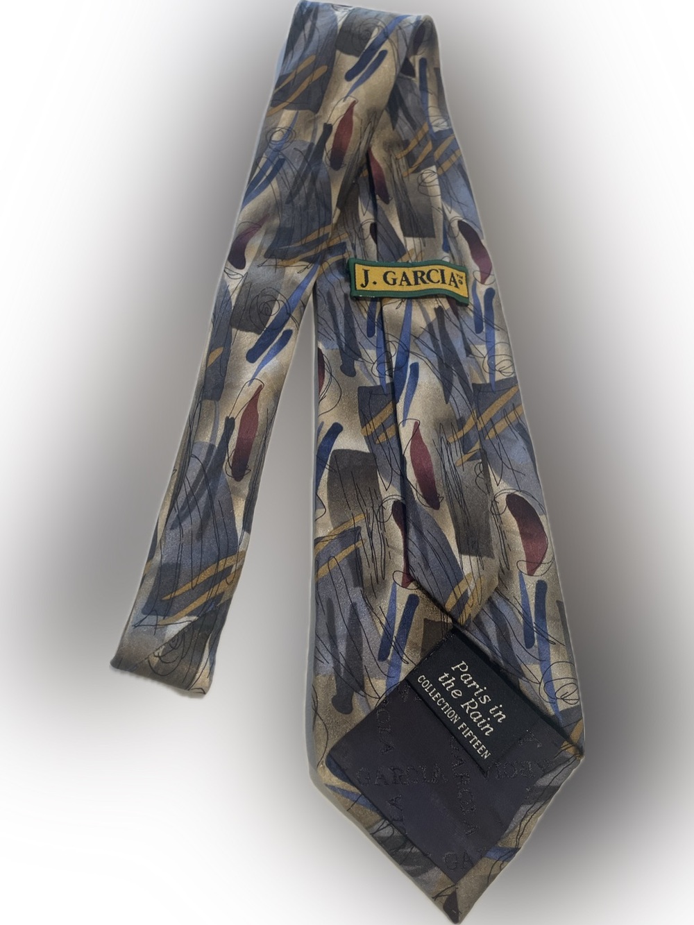 J. Garcia Men's Abstract Silk Tie in Gray, Blue & Burgundy